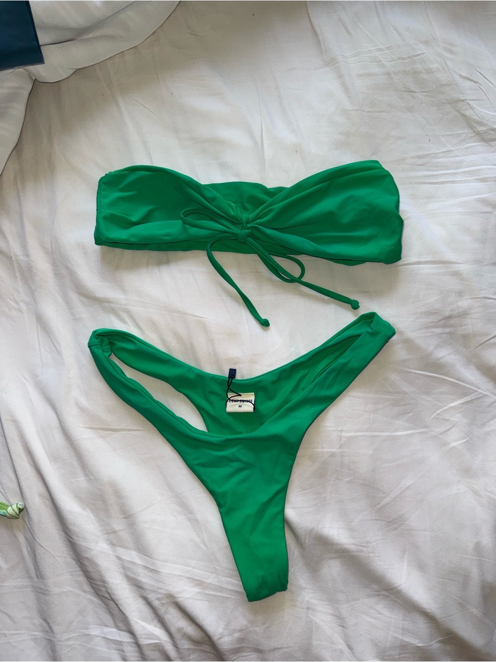 Green Bandeau Tie-Front Bikini Set - Women Swim